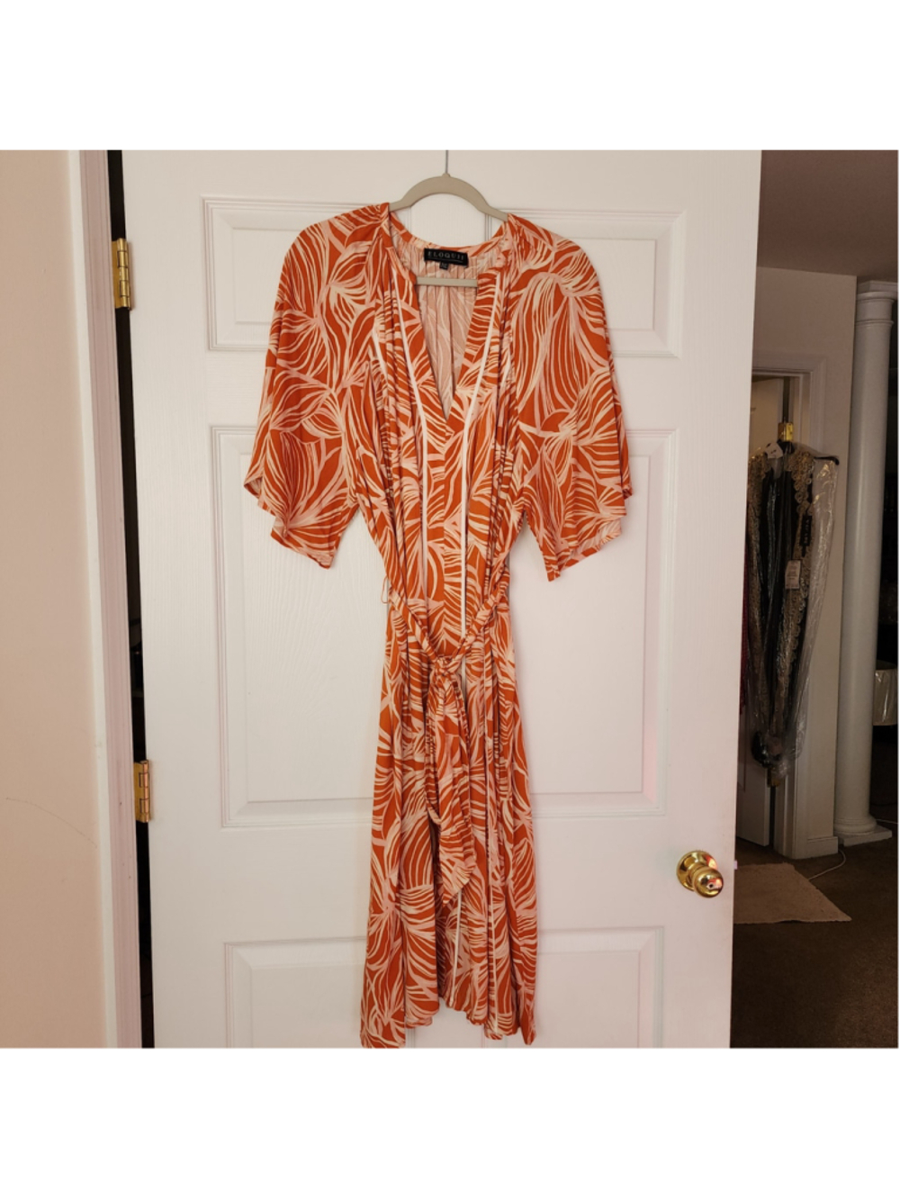 Eloquii Midi dress, Orange tropical print. One Size. - Picture 2 of 2
